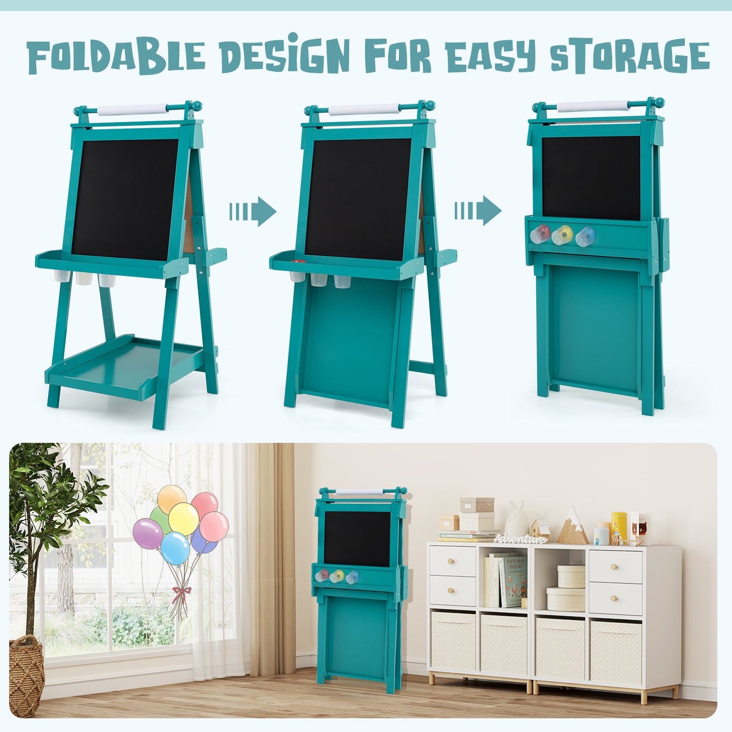 3-in-1 Double-sided Art Easel with Chalkboard and Magnetic Whiteboard, Green Art Easels at Gallery Canada