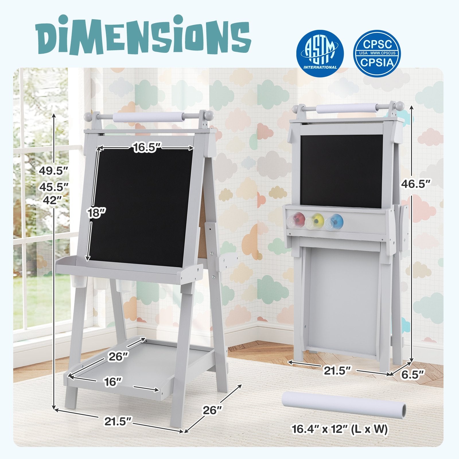 3-in-1 Double-sided Art Easel with Chalkboard and Magnetic Whiteboard, Gray Art Easels at Gallery Canada