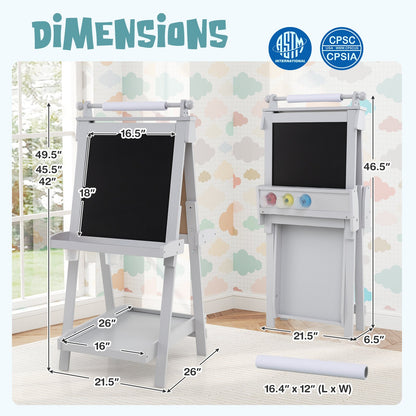 3-in-1 Double-sided Art Easel with Chalkboard and Magnetic Whiteboard, Gray Art Easels at Gallery Canada