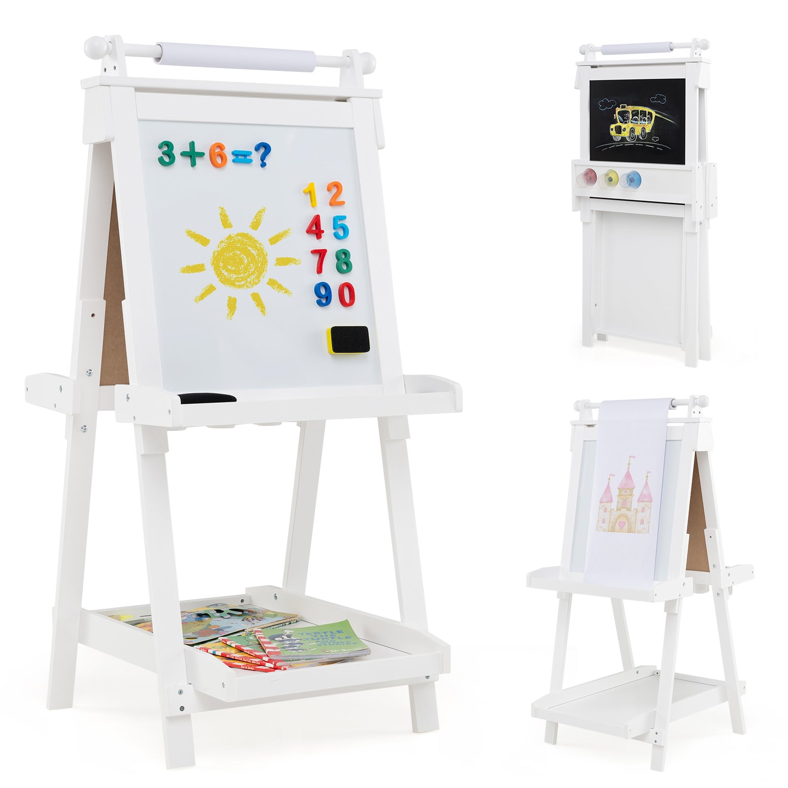 3-in-1 Double-sided Art Easel with Chalkboard and Magnetic Whiteboard, White Art Easels at Gallery Canada