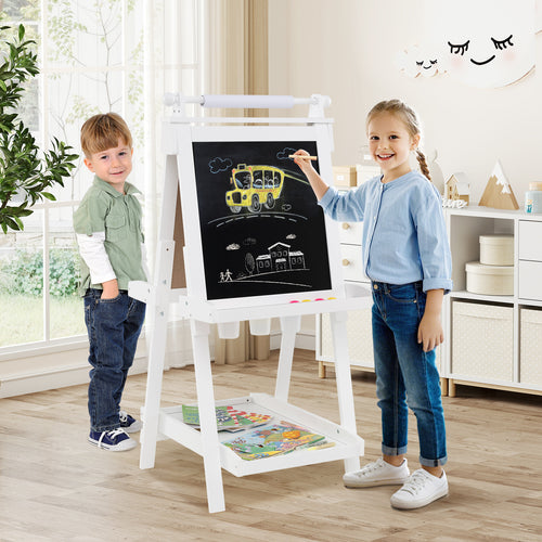 3-in-1 Double-sided Art Easel with Chalkboard and Magnetic Whiteboard, White