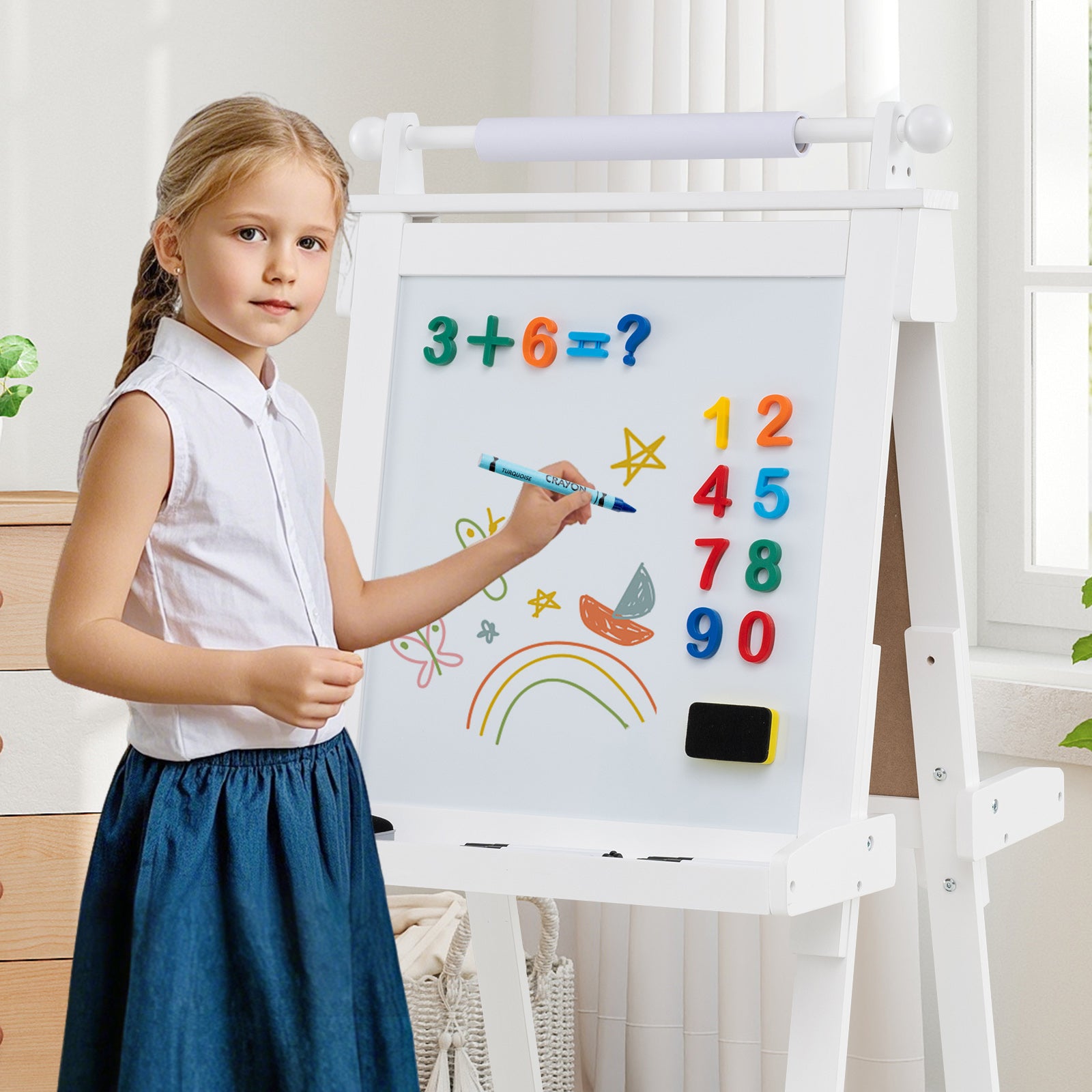 3-in-1 Double-sided Art Easel with Chalkboard and Magnetic Whiteboard, White Art Easels at Gallery Canada