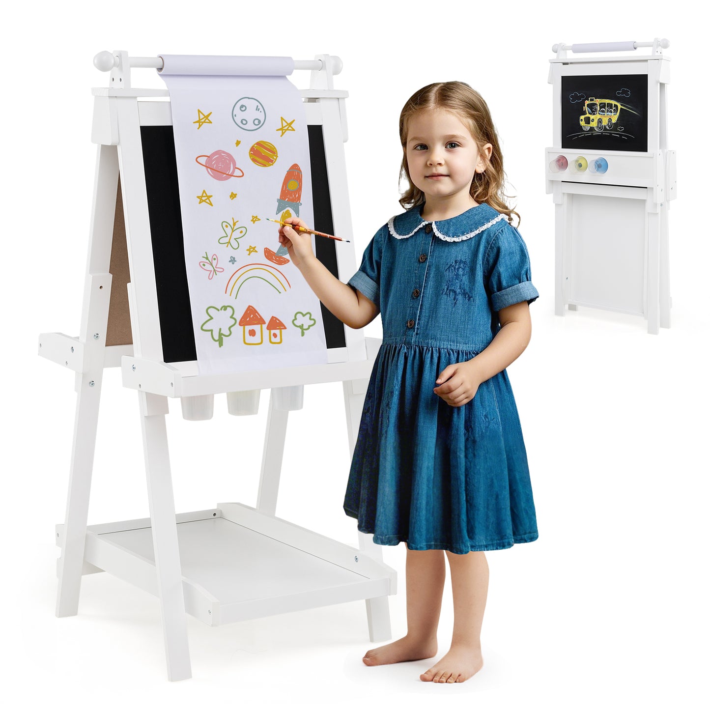3-in-1 Double-sided Art Easel with Chalkboard and Magnetic Whiteboard, White Art Easels at Gallery Canada