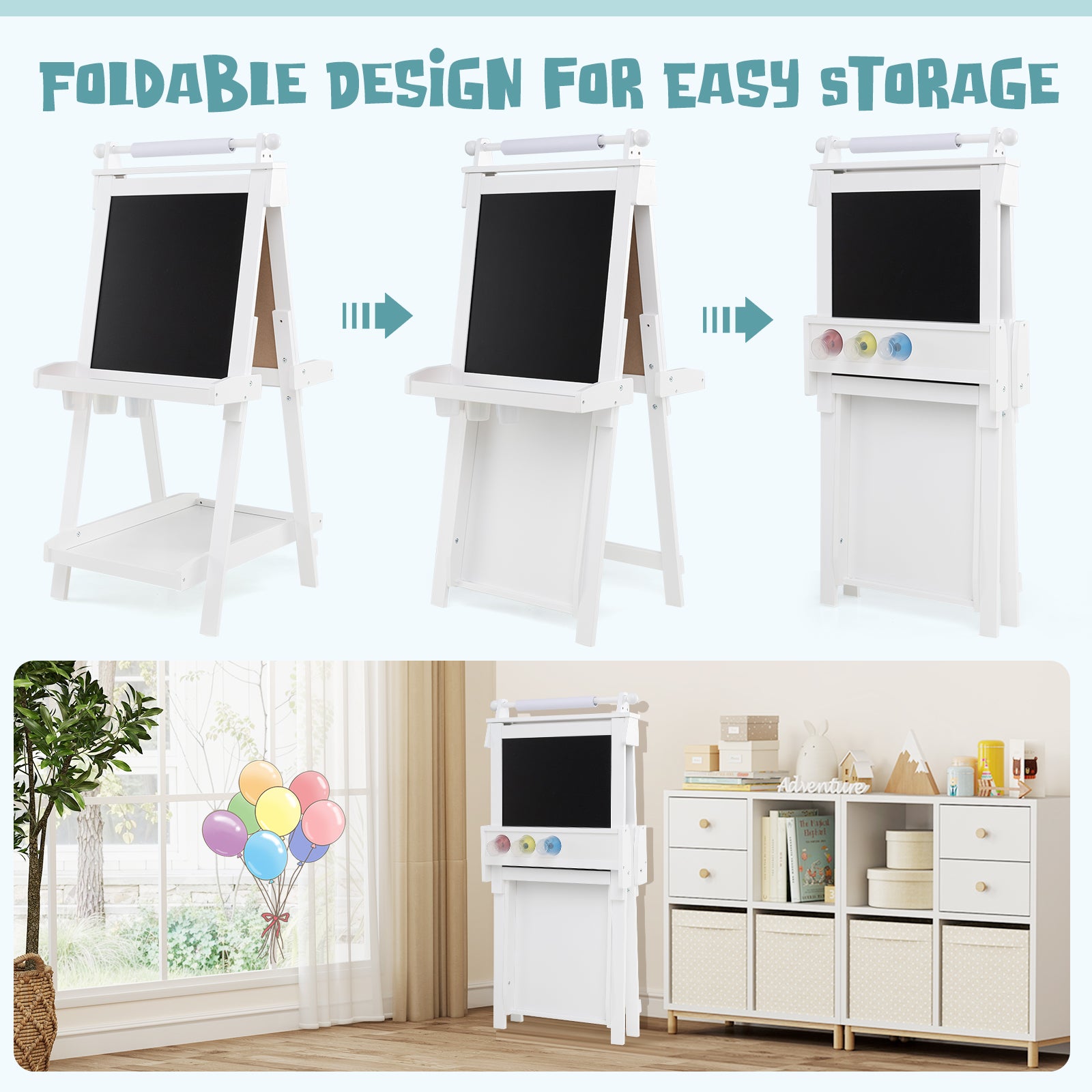 3-in-1 Double-sided Art Easel with Chalkboard and Magnetic Whiteboard, White Art Easels at Gallery Canada