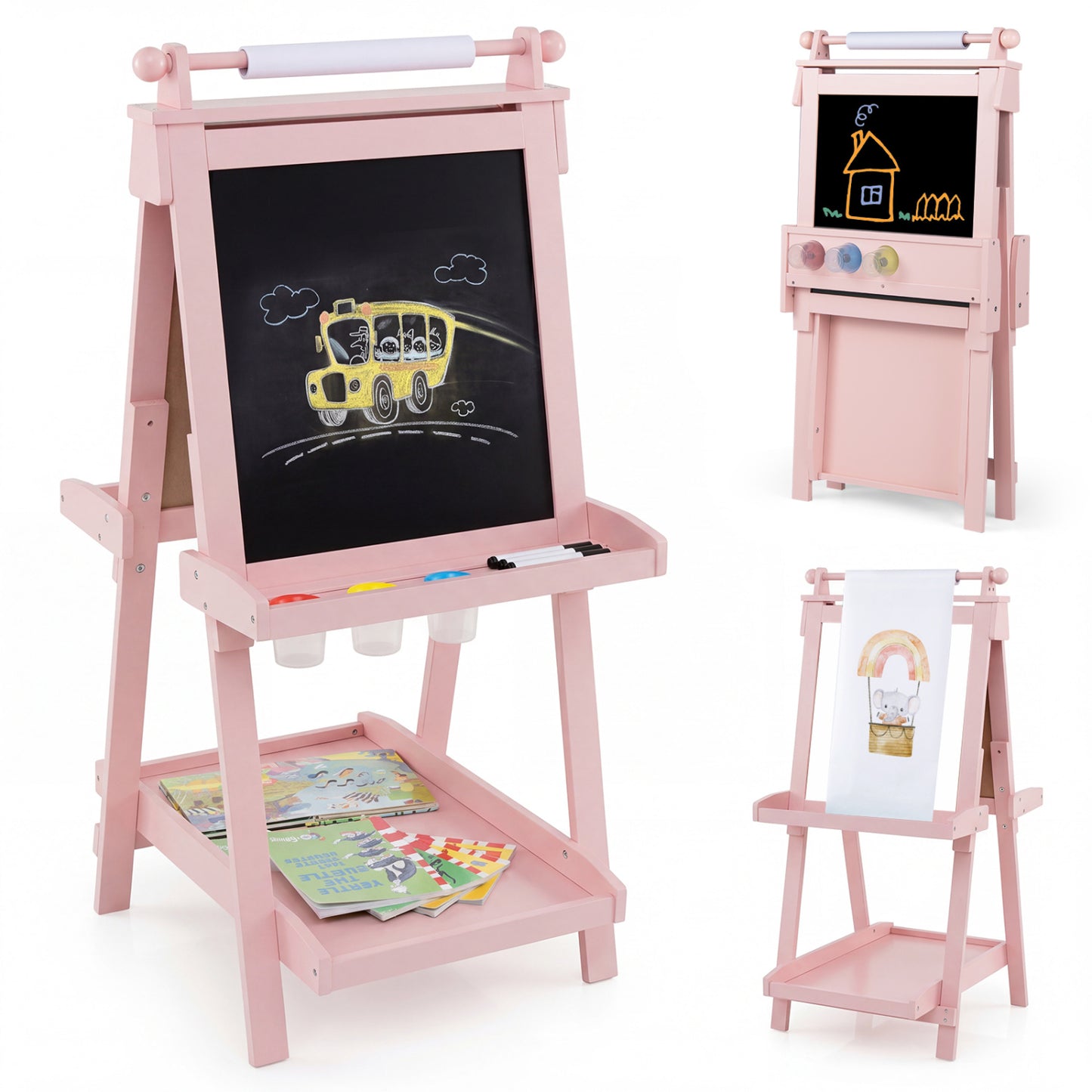 Chevalet d'art double face 3-en-1, rose