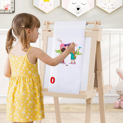 3-In-1 Double-Sided Art Easel, Chalkboard, Whiteboard, Natural