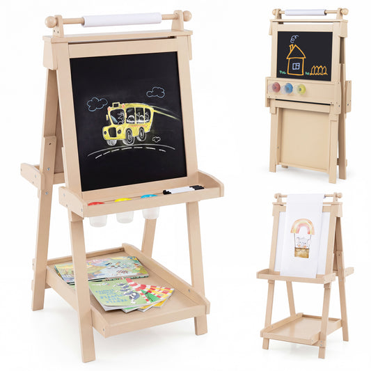 3-In-1 Double-Sided Art Easel, Chalkboard, Whiteboard, Natural Art Easels Natural at Gallery Canada