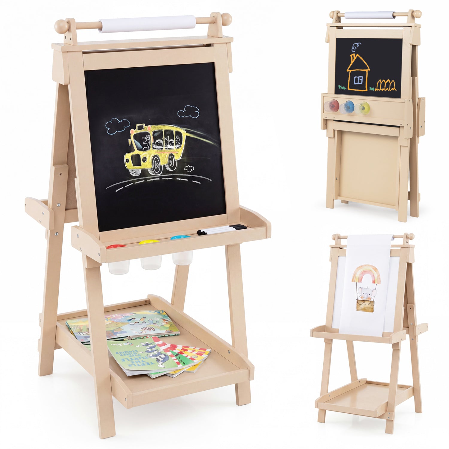 3-In-1 Double-Sided Art Easel, Chalkboard, Whiteboard, Natural Art Easels at Gallery Canada