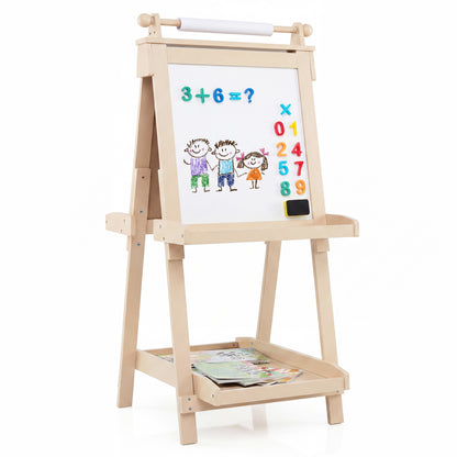 3-In-1 Double-Sided Art Easel, Chalkboard, Whiteboard, Natural