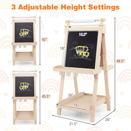 3-In-1 Double-Sided Art Easel, Chalkboard, Whiteboard, Natural