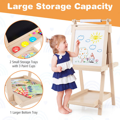 3-In-1 Double-Sided Art Easel, Chalkboard, Whiteboard, Natural