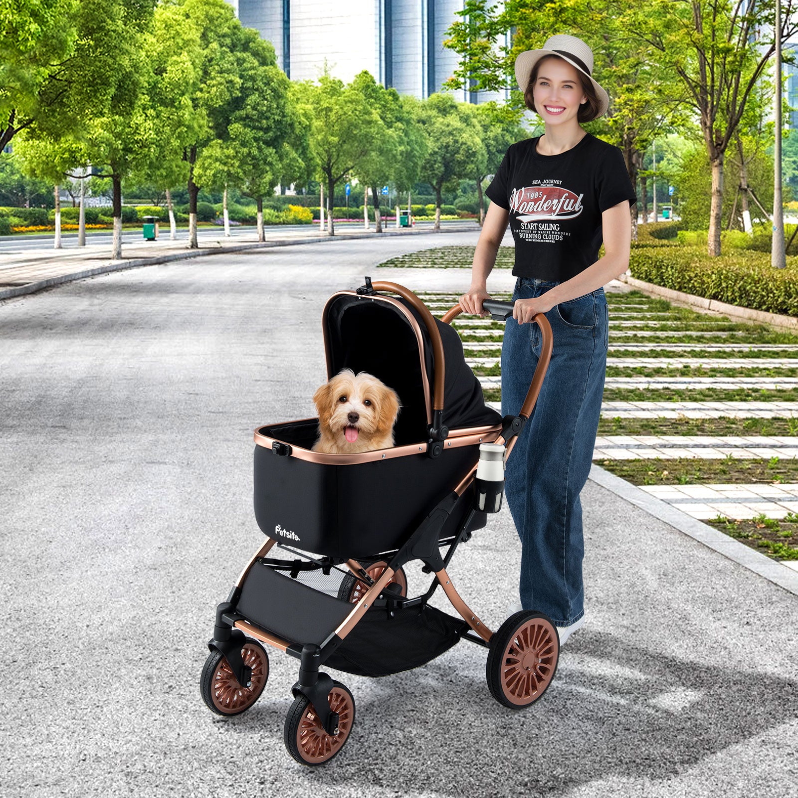 3-in-1 Foldable Pet Stroller with Sun Shade and Safety Belt for up to 55 lbs Small Medium Dogs Cats, Black Cat Supplies at Gallery Canada