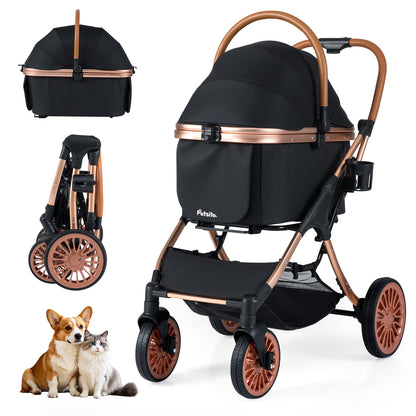 3-in-1 Foldable Pet Stroller with Sun Shade and Safety Belt for up to 55 lbs Small Medium Dogs Cats, Black Cat Supplies Black at Gallery Canada