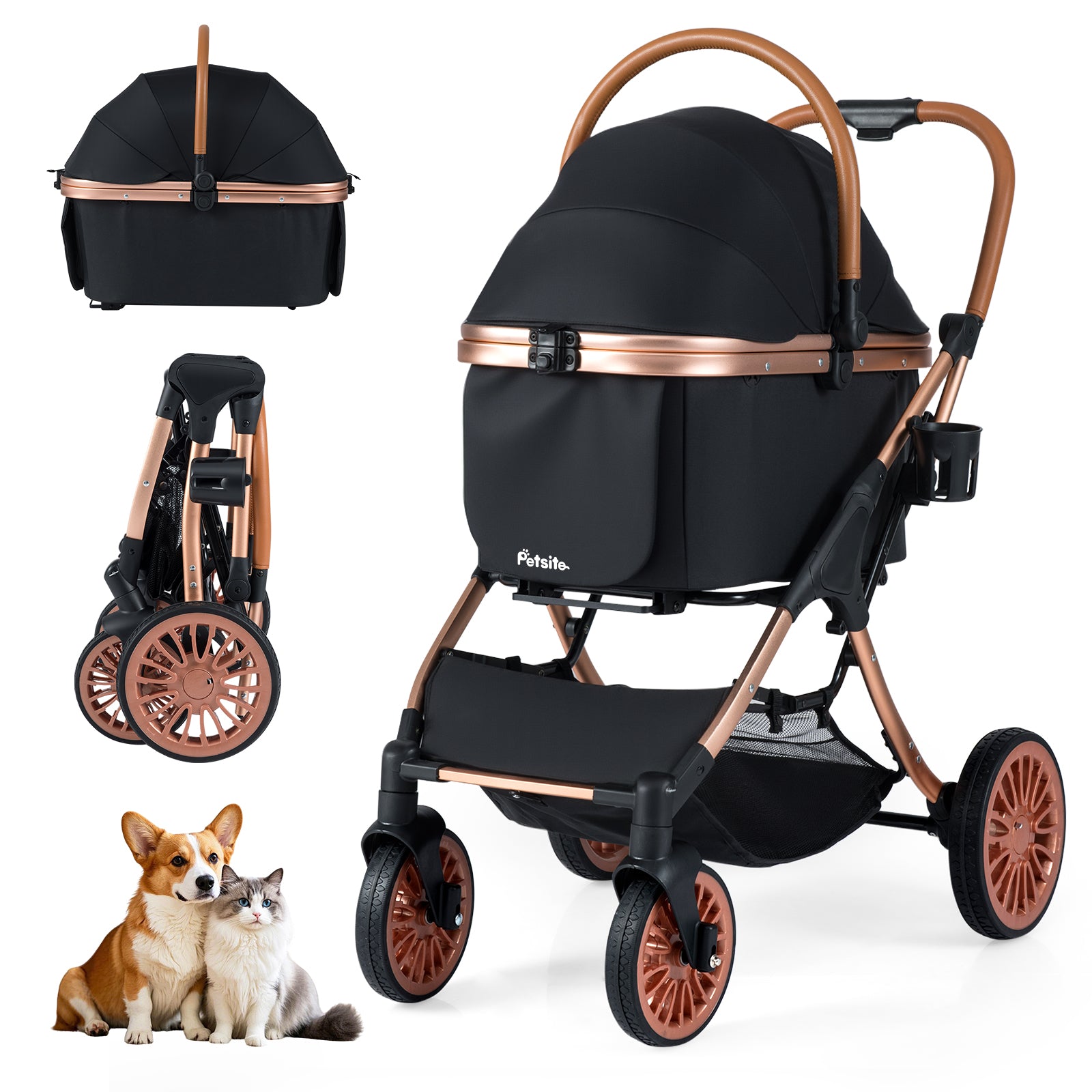 Foldable Pet Stroller, 55 lbs, Black Cat Supplies at Gallery Canada