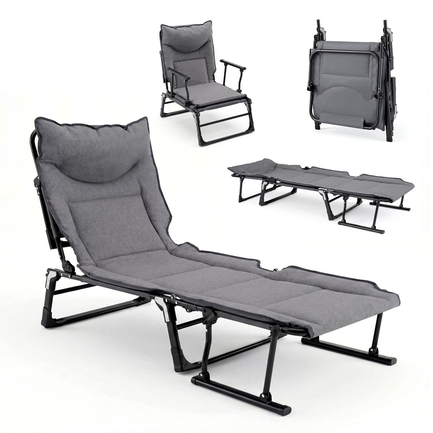 3 in 1 Folding Camping Cot and Comfy Padded Convertible Single Sofa Chair, Gray Camping Furniture at Gallery Canada