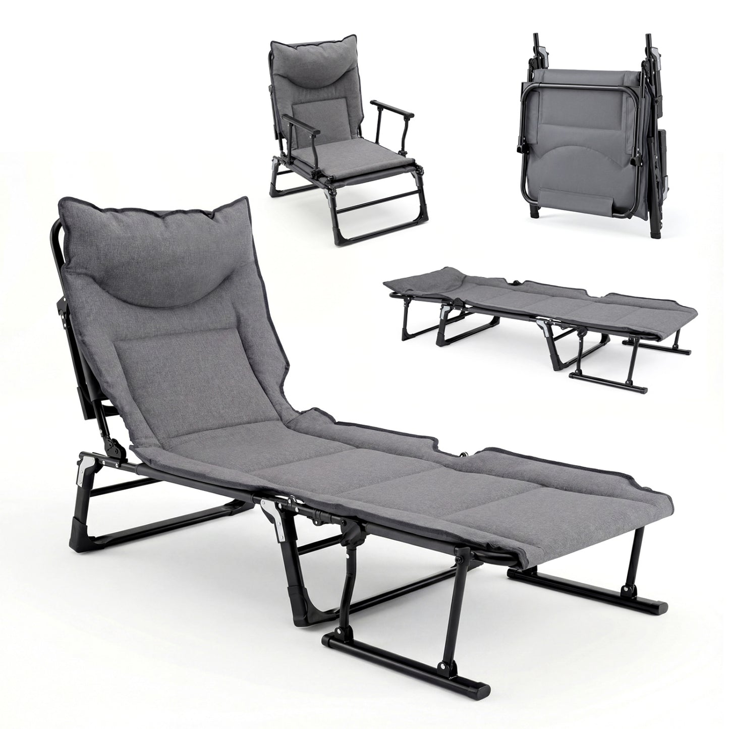 3 in 1 Folding Camping Cot and Comfy Padded Convertible Single Sofa Chair, Gray Camping Furniture at Gallery Canada