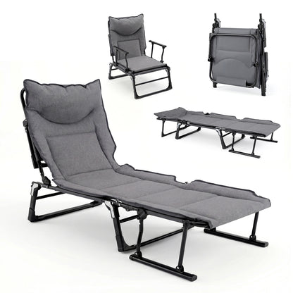 3 in 1 Folding Camping Cot and Comfy Padded Convertible Single Sofa Chair, Gray Camping Furniture at Gallery Canada