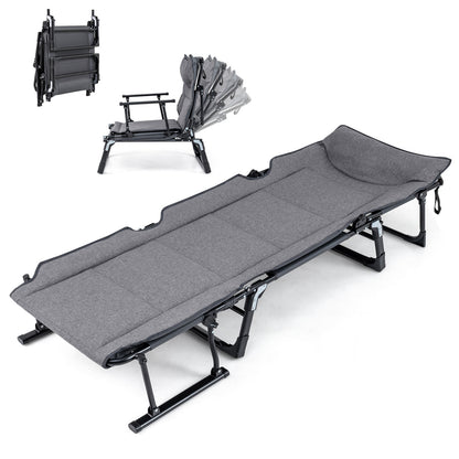 3 in 1 Folding Camping Cot and Comfy Padded Convertible Single Sofa Chair, Gray Camping Furniture Gray at Gallery Canada