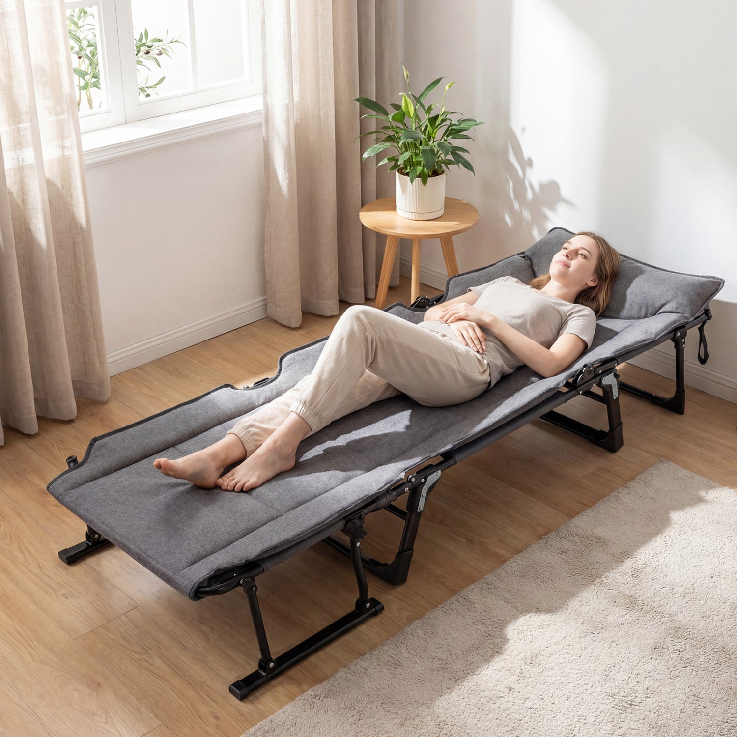 3 in 1 Folding Camping Cot and Comfy Padded Convertible Single Sofa Chair, Gray Camping Furniture at Gallery Canada