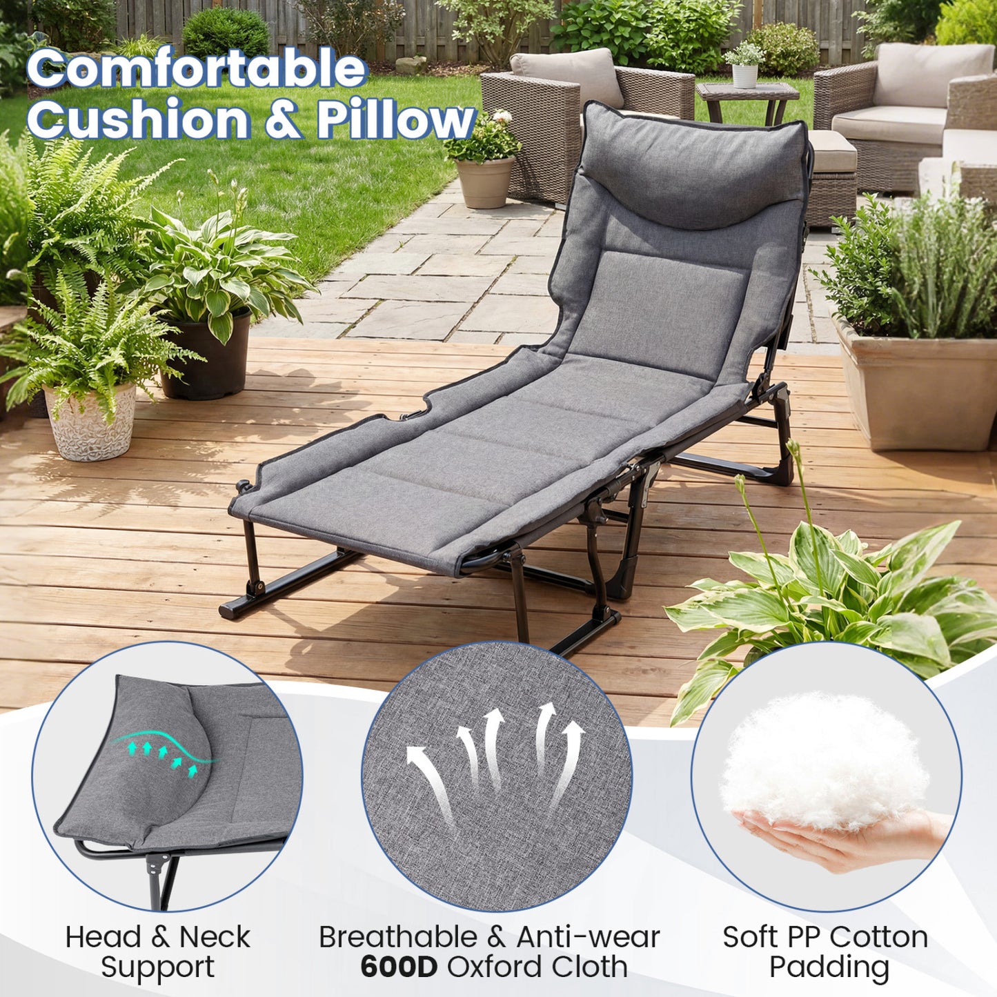 3 in 1 Folding Camping Cot and Comfy Padded Convertible Single Sofa Chair, Gray Camping Furniture at Gallery Canada
