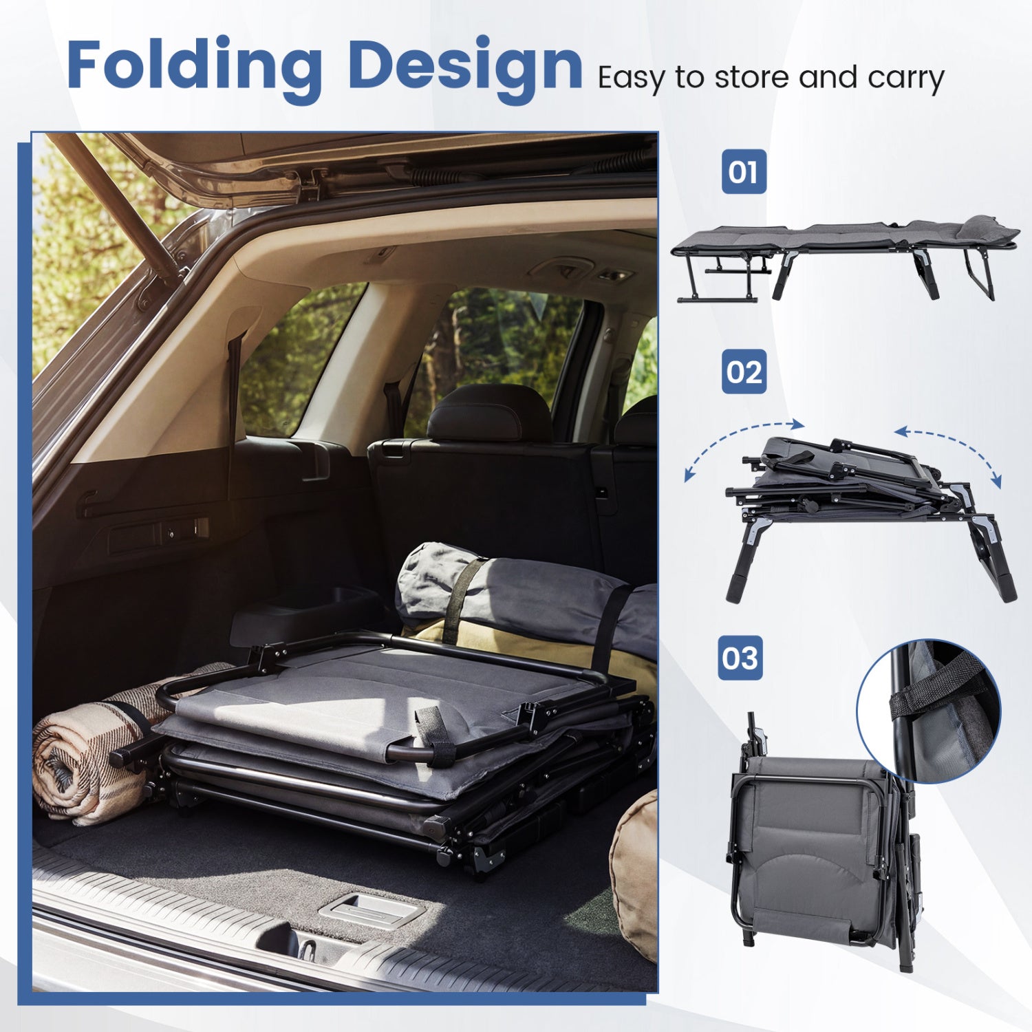 3 in 1 Folding Camping Cot and Comfy Padded Convertible Single Sofa Chair, Gray Camping Furniture at Gallery Canada