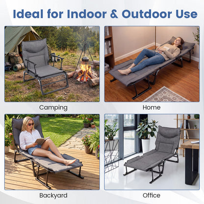 3 in 1 Folding Camping Cot and Comfy Padded Convertible Single Sofa Chair, Gray Camping Furniture at Gallery Canada