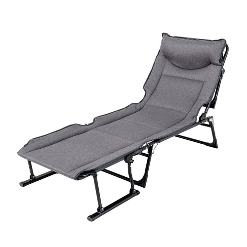 3 In 1 Folding Camping Cot, Comfy Padded Convertible Sofa Chair, Gray
