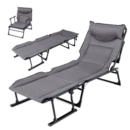3 In 1 Folding Camping Cot, Comfy Padded Convertible Sofa Chair, Gray Camping Furniture at Gallery Canada