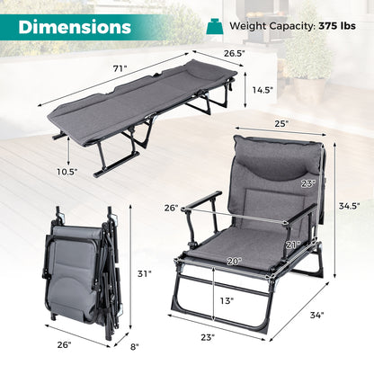 3 In 1 Folding Camping Cot, Comfy Padded Convertible Sofa Chair, Gray Camping Furniture at Gallery Canada