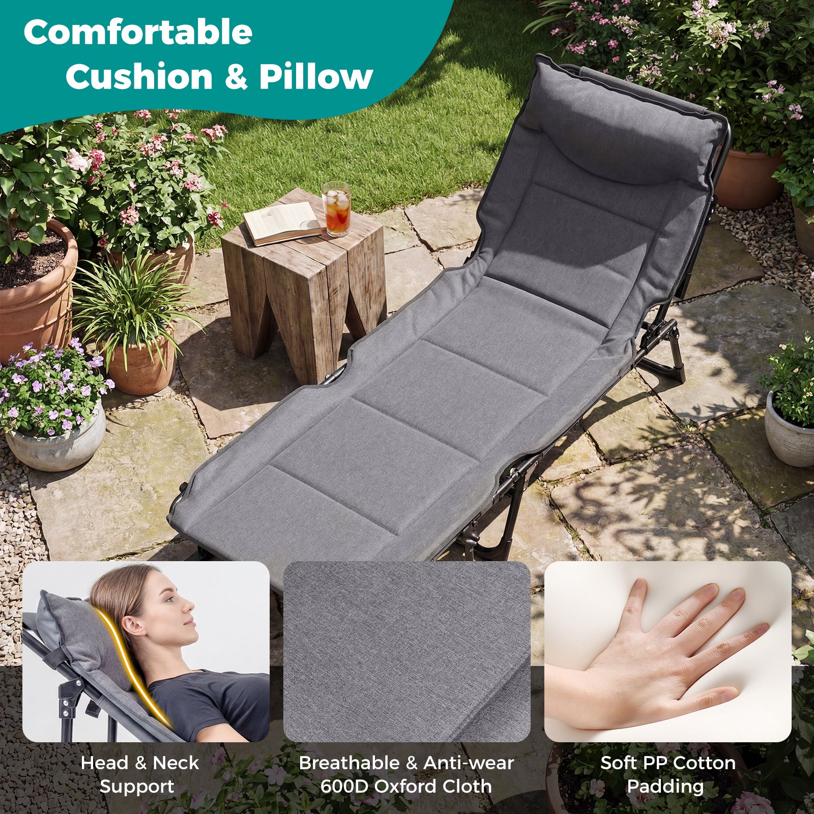 3 In 1 Folding Camping Cot, Comfy Padded Convertible Sofa Chair, Gray Camping Furniture at Gallery Canada