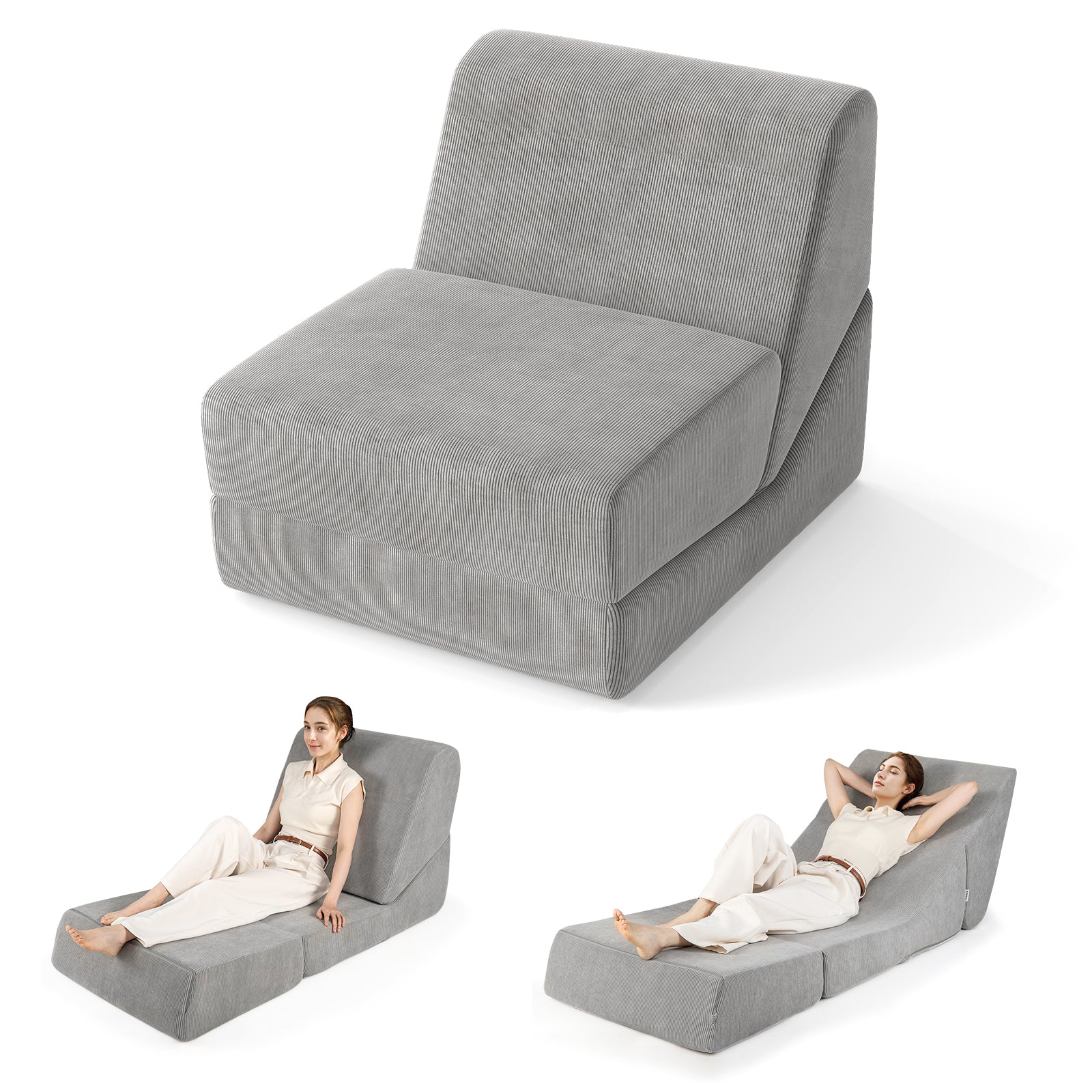 3-in-1 Folding Sofa Bed with Washable Zippered Cover, Gray Sofas & Loveseats at Gallery Canada