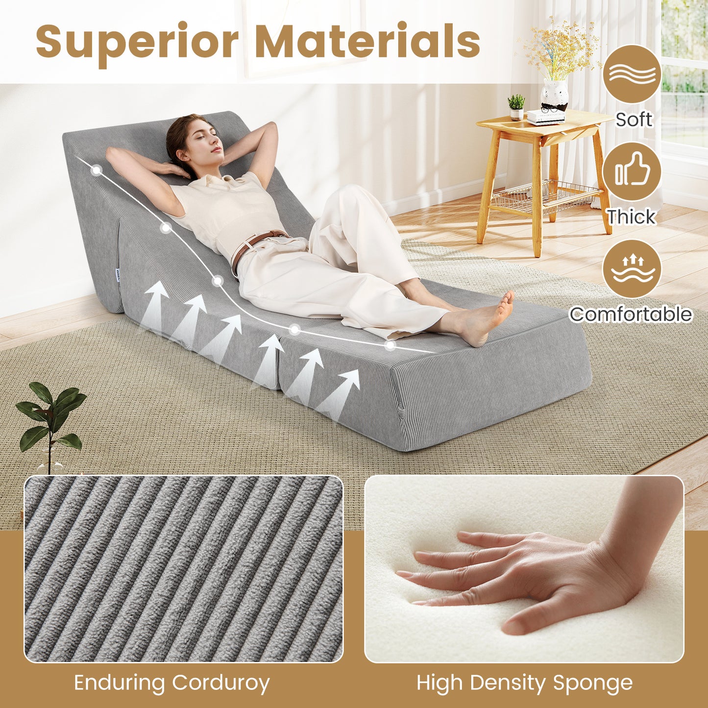 3-in-1 Folding Sofa Bed with Washable Zippered Cover, Gray Sofas & Loveseats at Gallery Canada
