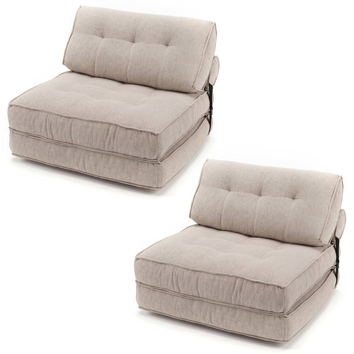 3-in-1 Folding Sofa with Bolster and Convertible Bed Set of 2, Beige