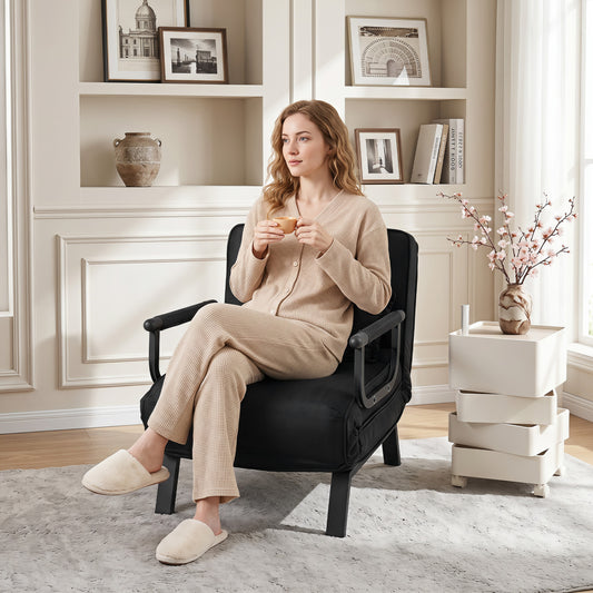 3-in-1 Folding Sofa Bed, Adjustable Backrest, Hidden Legs, Black Sofas & Loveseats Black at Gallery Canada
