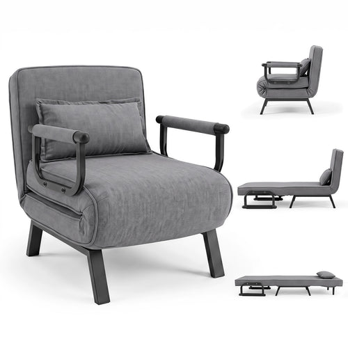 3-in-1 Folding Sofa Bed with Adjustable Backrest, Gray