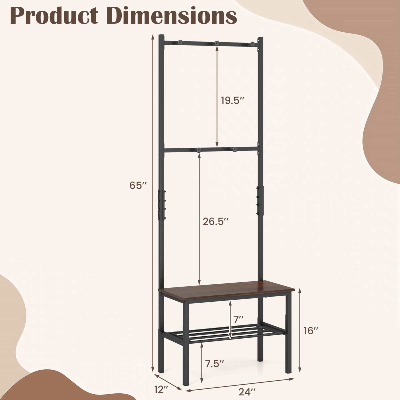 3-in-1 Hall Tree Freestanding Entryway Bench with Hooks Coat Racks & Hall Trees at Gallery Canada