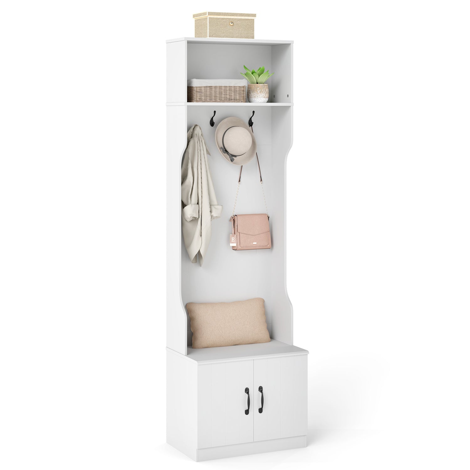 3-in-1 Hall Tree With Bench, Storage, 23.5” Wide, White Coat Racks & Hall Trees at Gallery Canada