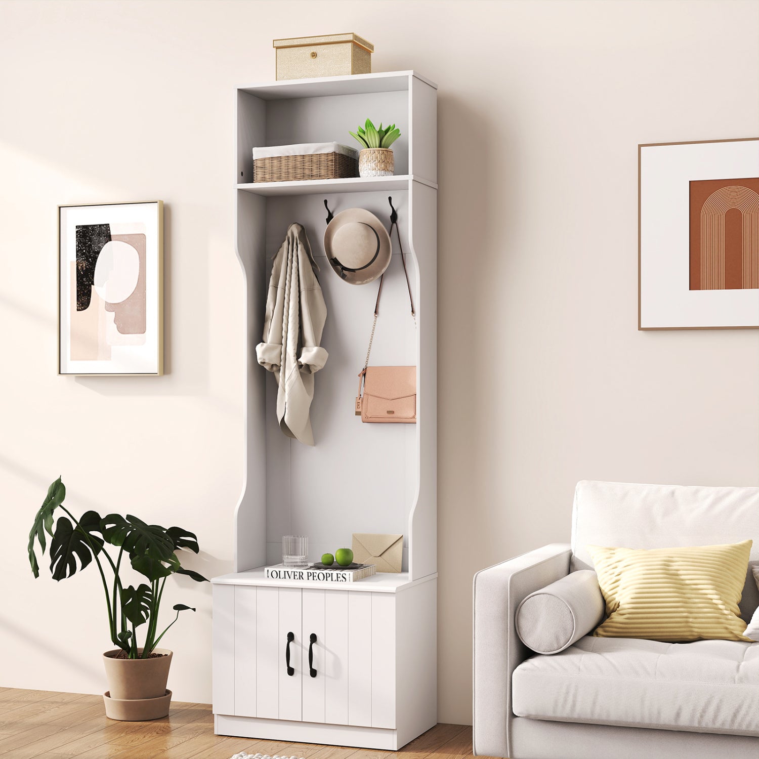 3-in-1 Hall Tree With Bench, Storage, 23.5” Wide, White Coat Racks & Hall Trees at Gallery Canada
