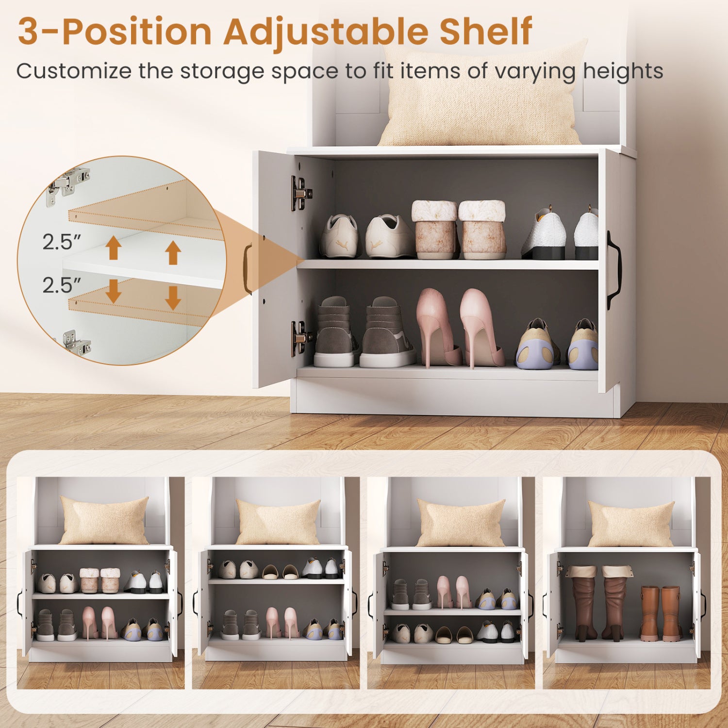 3-in-1 Hall Tree With Bench, Storage, 23.5” Wide, White Coat Racks & Hall Trees at Gallery Canada