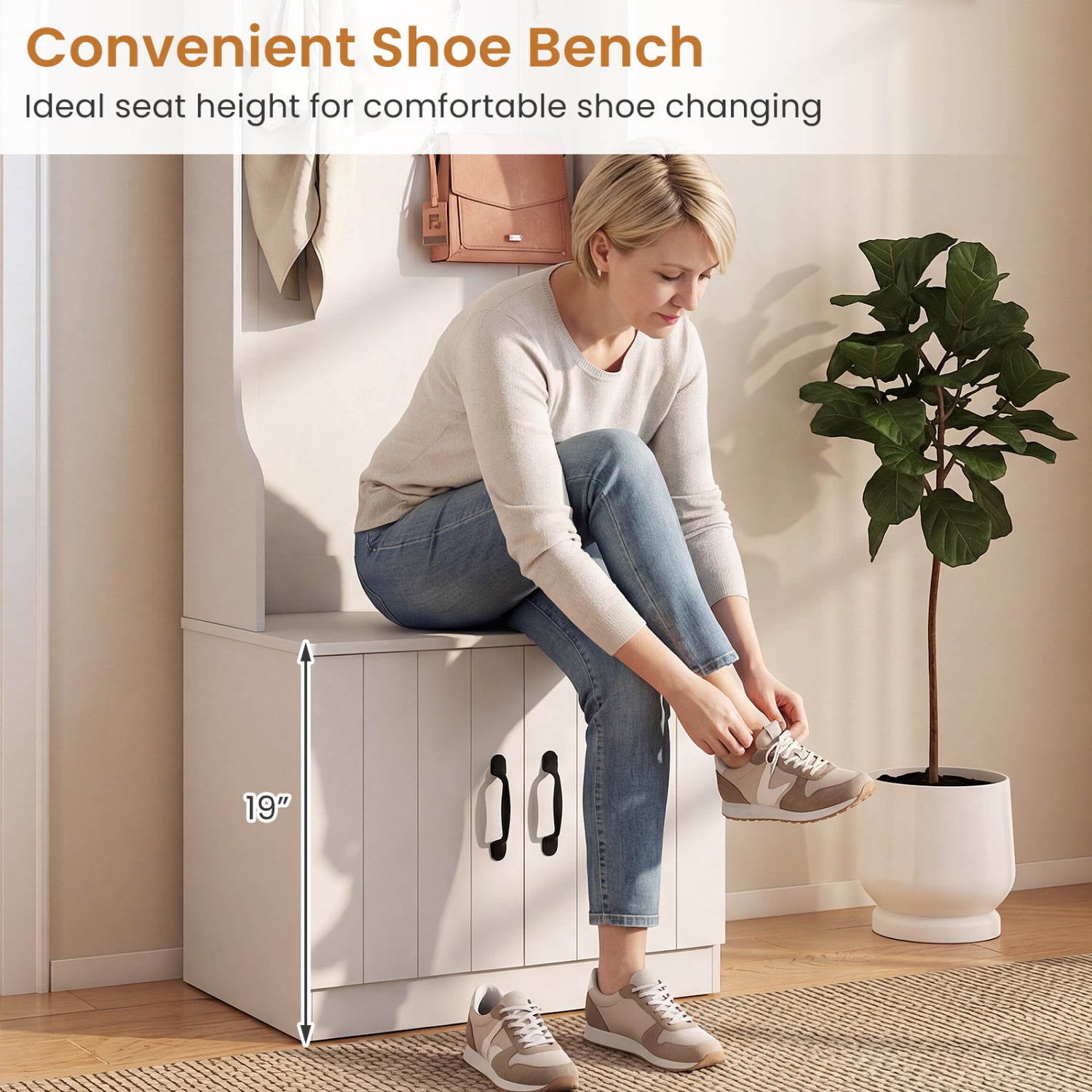 3-in-1 Hall Tree With Bench, Storage, 23.5” Wide, White Coat Racks & Hall Trees at Gallery Canada