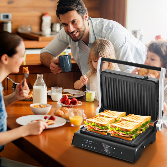 Indoor Electric Panini Press Grill, LED Display, Black Kitchen Appliances Black at Gallery Canada