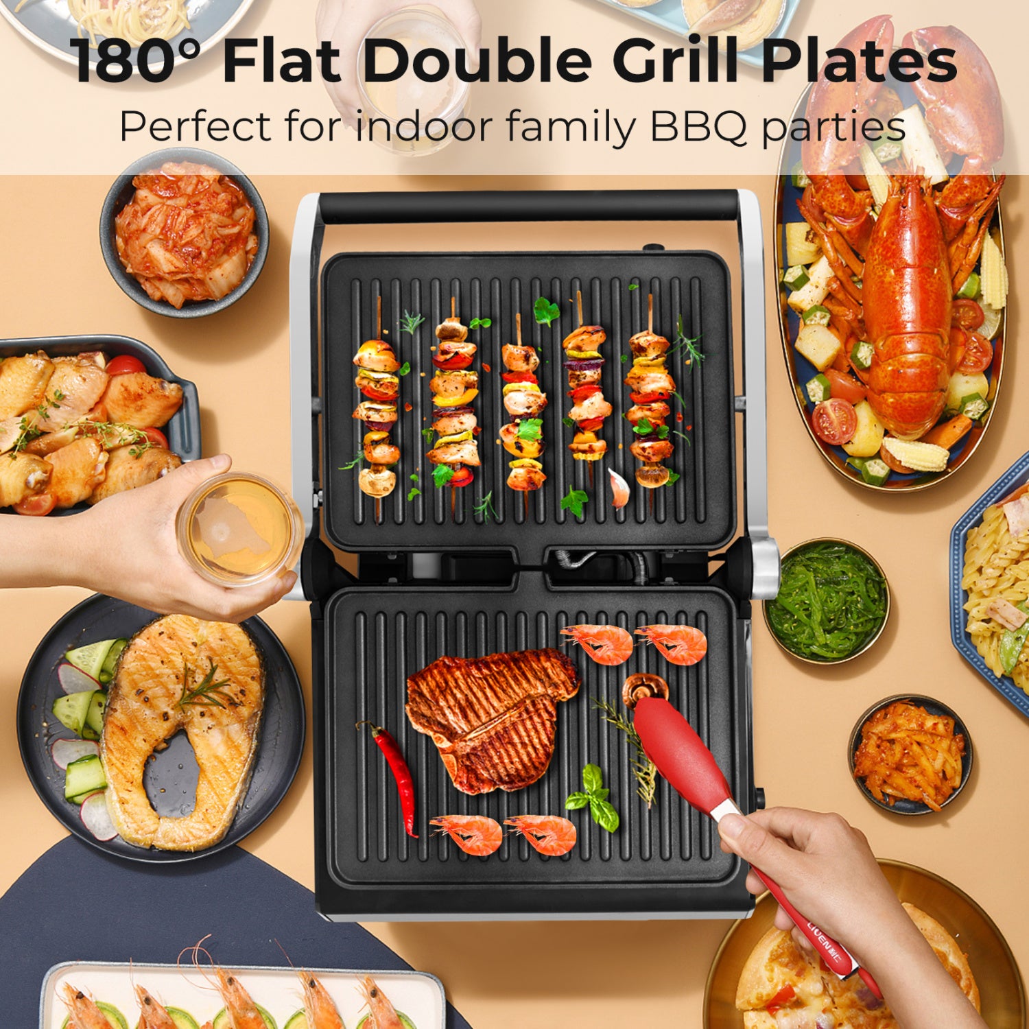 Indoor Electric Panini Press Grill, LED Display, Black Kitchen Appliances at Gallery Canada