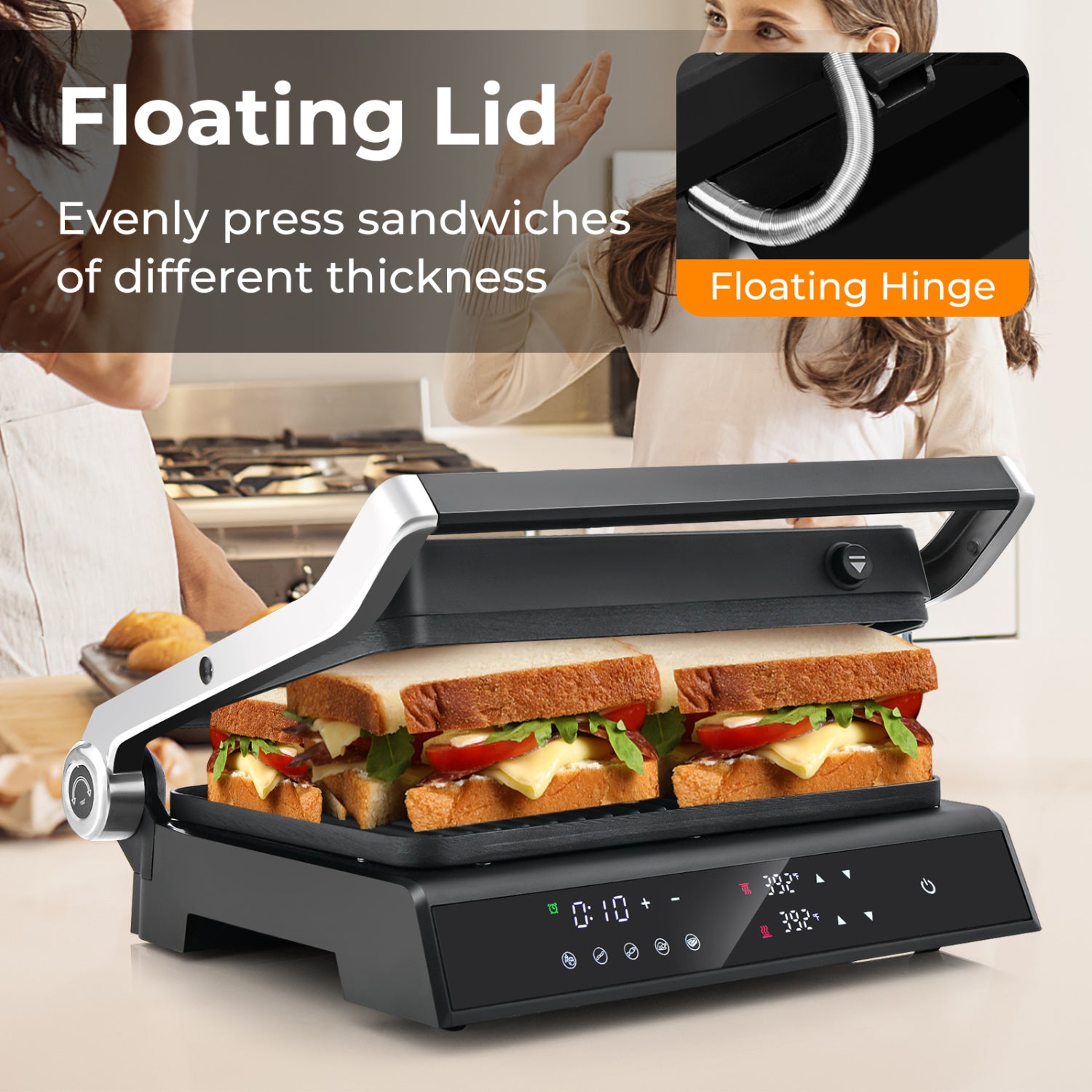 Indoor Electric Panini Press Grill, LED Display, Black Kitchen Appliances at Gallery Canada