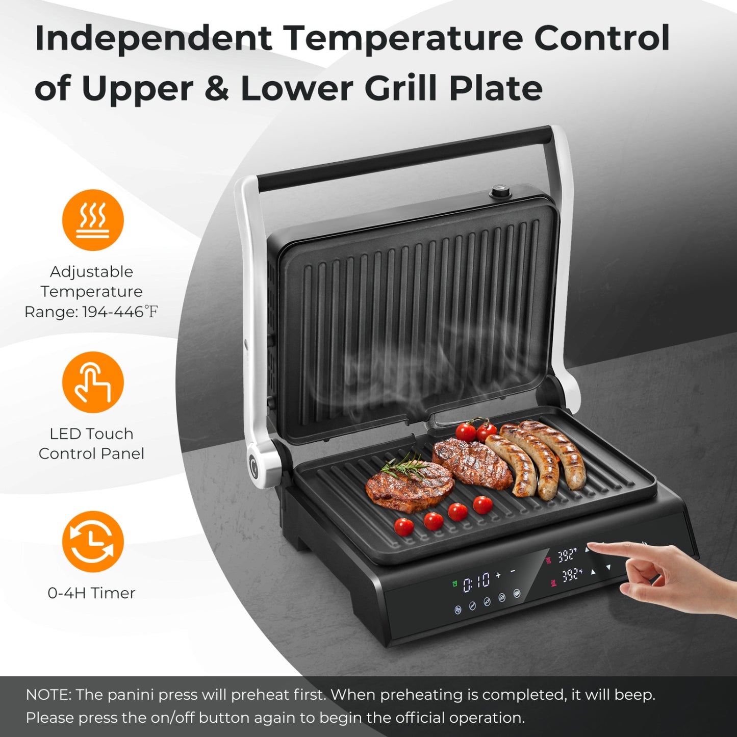 Indoor Electric Panini Press Grill, LED Display, Black Kitchen Appliances at Gallery Canada