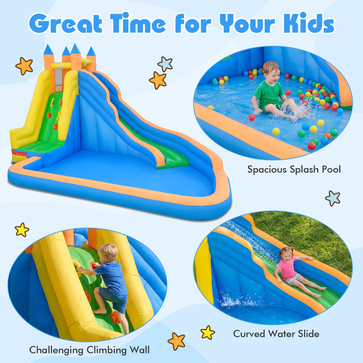 3-in-1 Inflatable Water Slide with Curved Slide and 680W Blower Inflatable Water Slides at Gallery Canada