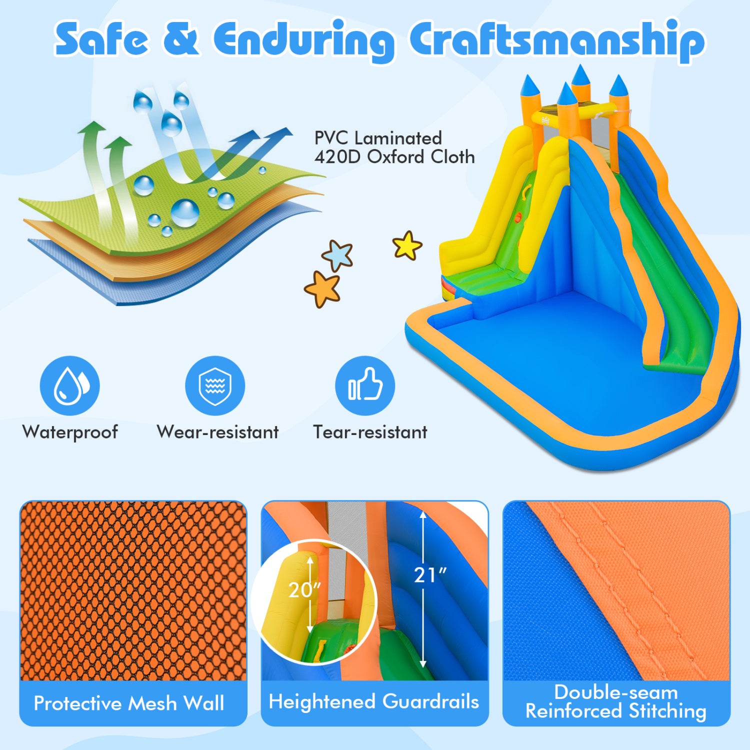 3-in-1 Inflatable Water Slide with Curved Slide and 680W Blower Inflatable Water Slides at Gallery Canada