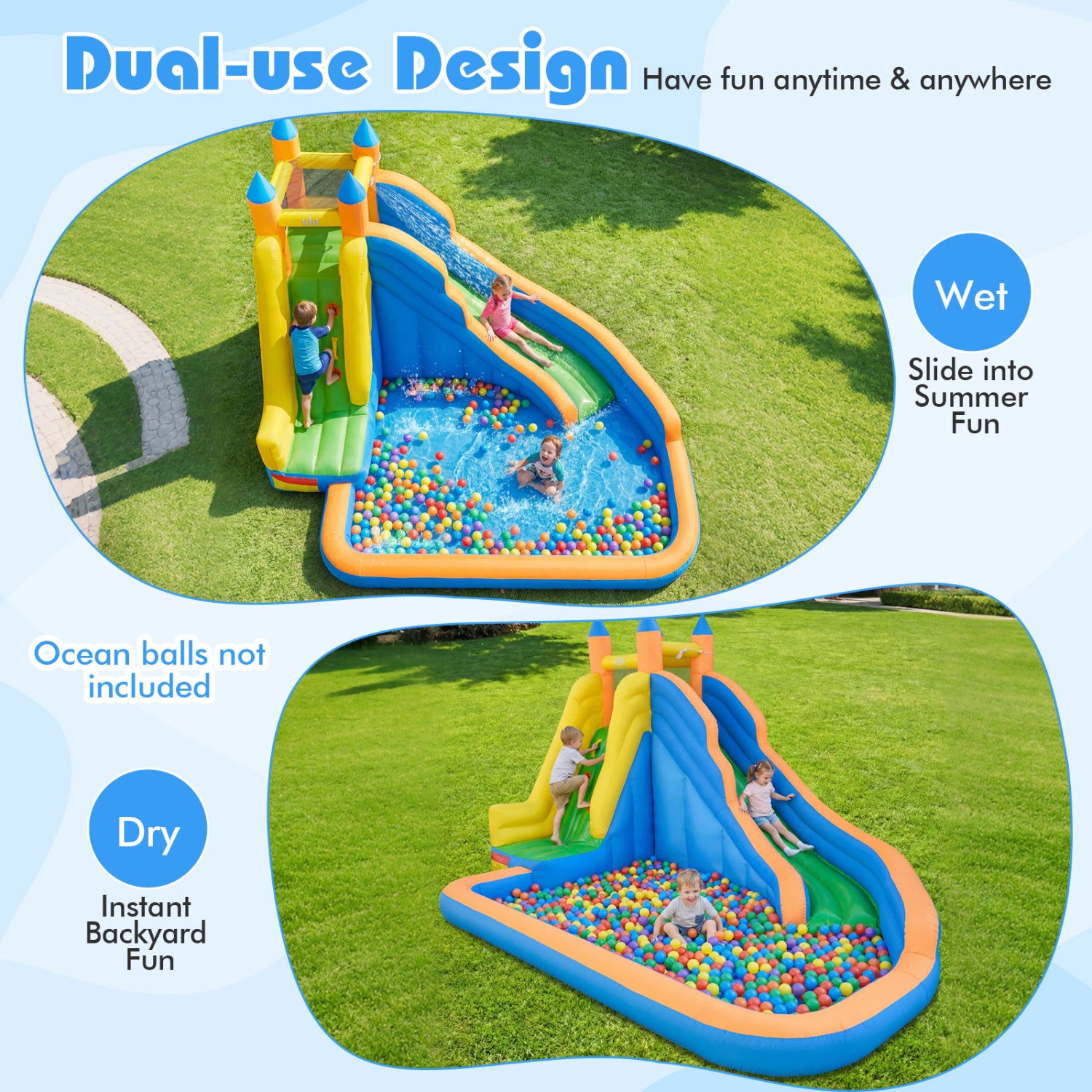 3-in-1 Inflatable Water Slide with Curved Slide and 680W Blower Inflatable Water Slides at Gallery Canada