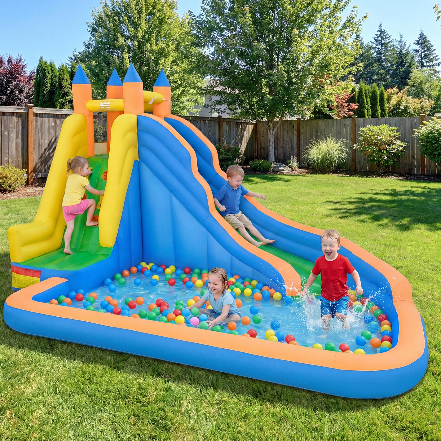 3-in-1 Inflatable Water Slide with Curved Slide and 680W Blower Inflatable Water Slides at Gallery Canada