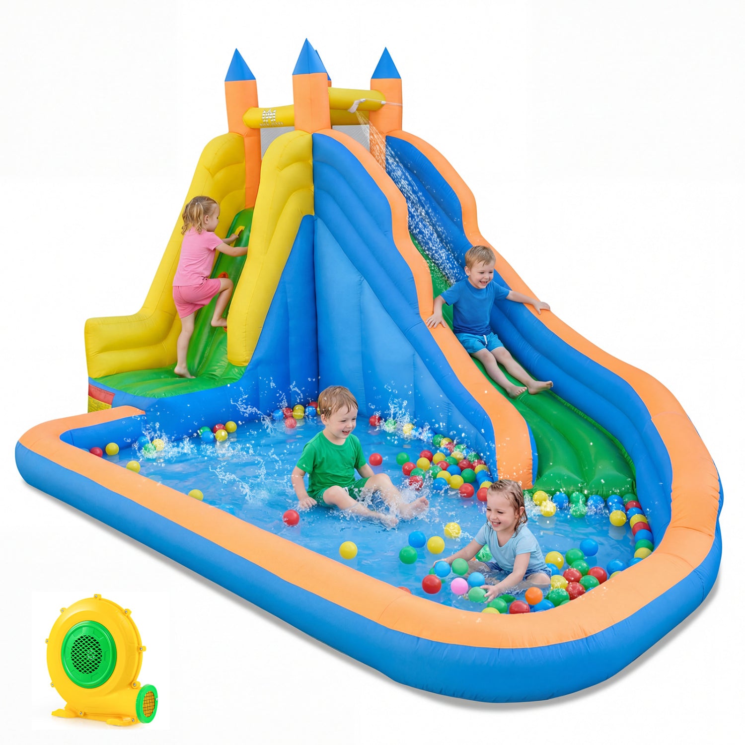 3-in-1 Inflatable Water Slide with Curved Slide and 680W Blower Inflatable Water Slides at Gallery Canada
