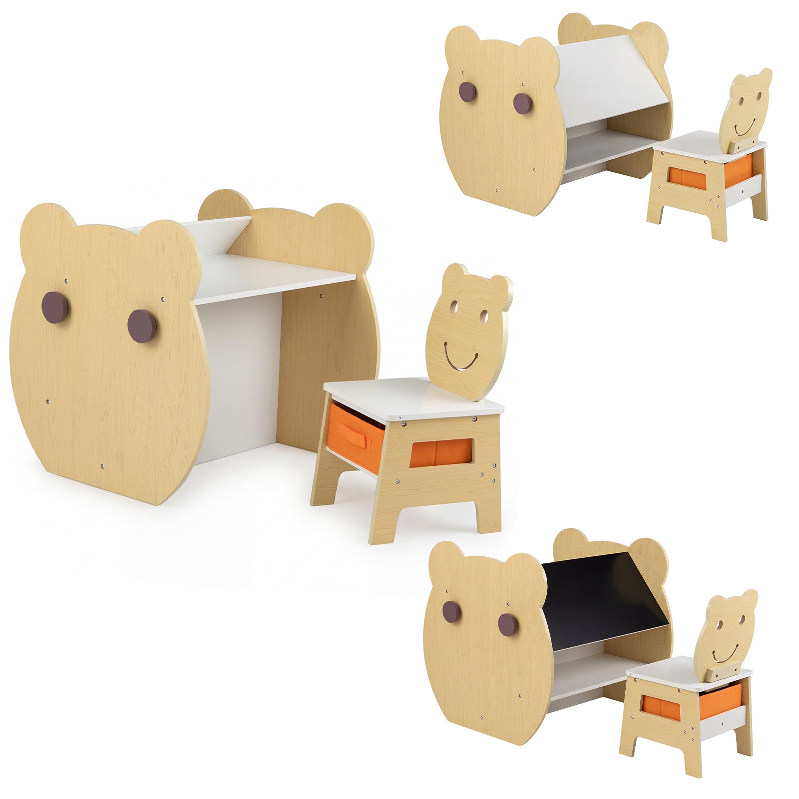 3-in-1 Kids Art Table and Chair with Storage and Reversible Whiteboard Chalkboard for Ages 3-10 Years Old, White Kids Table & Chair Sets White at Gallery Canada